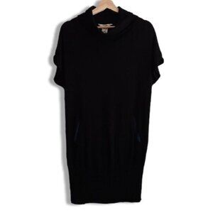 COVET Soft Bamboo Viscose & Wool Blend T-Neck Tunic Top Fine Knit Black Sz S